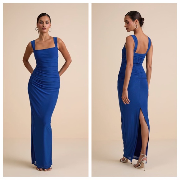 Lulus Dresses & Skirts - Lulus Amazing Presence Blue Mesh Ruched Column Maxi
Dress